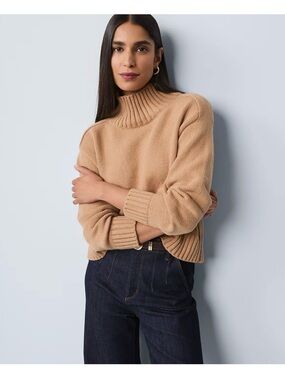NEW $90 ANN TAYLOR ribbed Mock neck sweater tan sz S